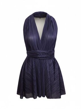 Angel Biba Deep Navy Pleated Halter Convertible Mini Dress size 8